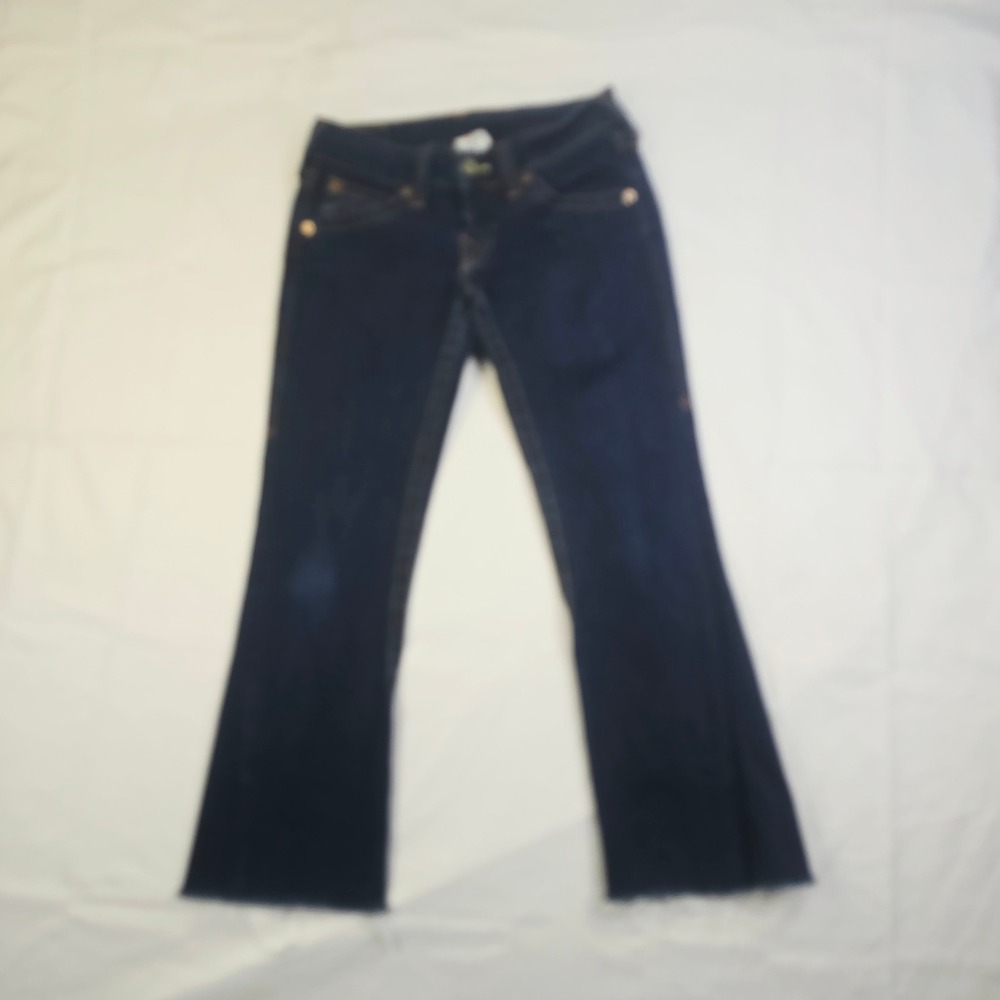 True Religion Women's Joey Flare Jeans Size 27 Dark Wash Raw Hem Denim H51